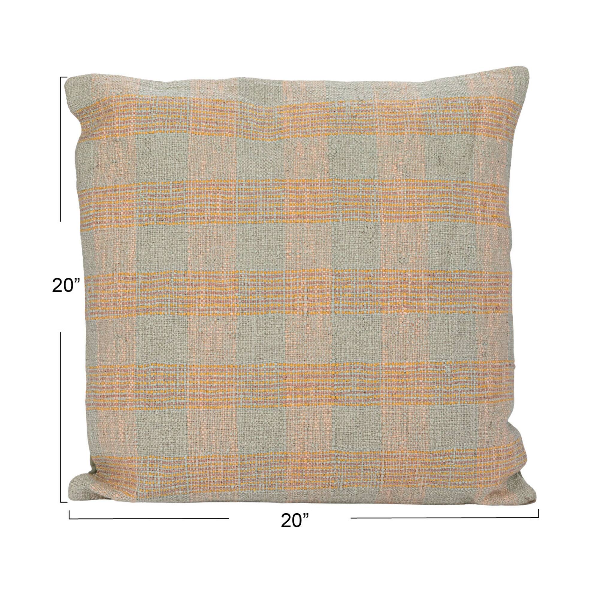 Hello Honey® 20" x 20" Tan & Pink Plaid Hand-Woven Cotton Pillow